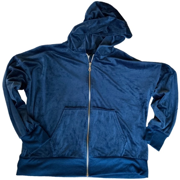 Y2K Tracksuit Velour Zip up jacket hoodie blue women’s XL velvet 2000'S - Picture 7 of 8